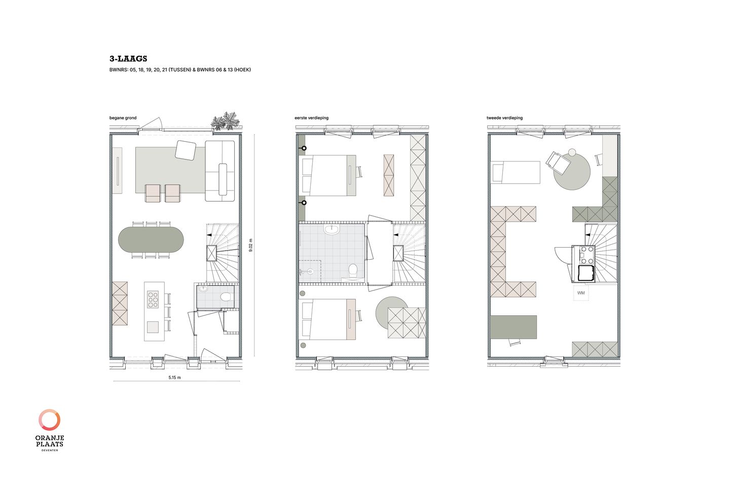 Drielaagse hoekwoning 5.4m breed (Bouwnr. Bwnr.13)